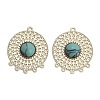 Brass Pave Dyed Synthetic Turquoise Flat Round Chandelier Component Links KK-Z088-05G-02-1