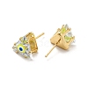 Glass Triangle with Enamel Evil Eye Stud Earrings EJEW-P210-01G-02-2