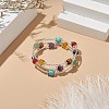 Natural & Synthetic Mixed Gemstone Round Beaded Triple Loop Wrap Bangle for Women BJEW-TA00224-5