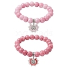 2Pcs 2 Colors 10.5mm Round Opaque Crackle Glass Beaded Stretch Bracelet Sets BJEW-MZ00083-1