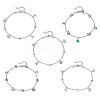 5Pcs 5 Styles Natural & Synthetic Gemstone Chip Tassel Alloy Link Anklets AJEW-AN00696-3