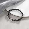 Natural Lava Rock & Alloy Saint Benedict Medal Beaded Strech Bracelet for Women BJEW-JB09345-01-4