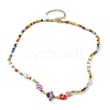 Flower Glass Seed & Pearl Beaded Necklaces NJEW-JN04677-02-4