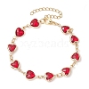 3Pcs 3 Colors 304 Stainless Steel & Glass Heart Link Bracelet Sets BJEW-JB10865-3