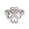 Non-Tarnish 201 Stainless Steel Heart Clover Finger Ring RJEW-J051-01P-2