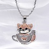 Brass Cute Cup Fox Pendant Cable Chain Necklaces for Women NJEW-C067-03P-1