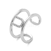 Clear Cubic Zirconia Initial Letter Open Cuff Ring RJEW-A012-01P-U-2