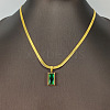 Staniless Steel Green Cubic Zirconia Rectangle Pendant Necklaces SM4893-1