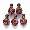 Heart Assembled Natural Bronzite and Synthetic Imperial Jasper Openable Perfume Bottle Pendants G-R484-01D-1