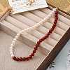 Natural Carnelian(Dyed & Heated) & Shell Pearl Round Beaded Necklaces NJEW-U026-23G-3