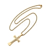 304 Stainless Steel Clear Cubic Zirconia Religion Cross Pendant Box Chain Necklaces for Men NJEW-S387-06G-4