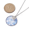 Steel Blue Glass Flat Round & Alloy Pendant Necklace NJEW-JN04453-01-3