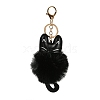 Cute Cat PU Leather & Imitate Rex Rabbit Fur Ball Keychain KEYC-C005-01C-1