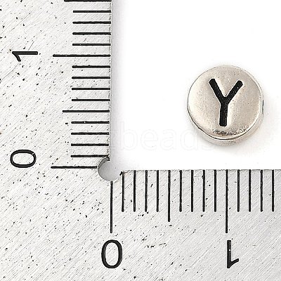 925 Sterling Silver Flat Round with Letter Beads STER-G044-01AS-Y-1