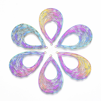 Ion Plating(IP) 201 Stainless Steel Filigree Pendants X-STAS-T057-05-1