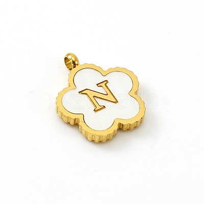 Golden Tone Stainless Steel Pave White Shell Letter Flower Charms PW-WGC5230-14-1