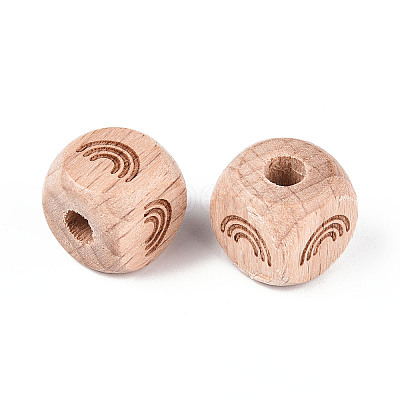 Engraved Beech Wood Beads WOOD-N015-08E-1