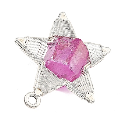 Electroplated Natural Quartz Faceted Copper Wire Wrapped Pendants PALLOY-TA00443-03-1