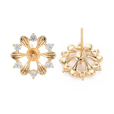 Brass Micro Pave Clear Cubic Zirconia Stud Earring Findings KK-S364-055-1