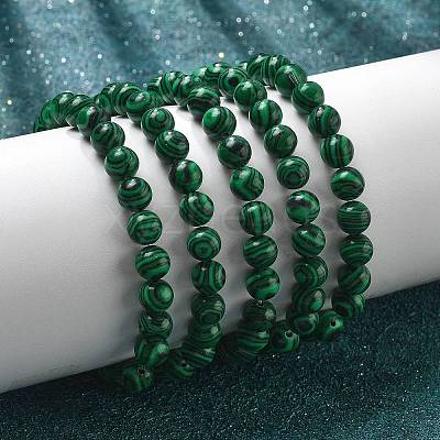 Synthetic Malachite Bead Stretch Bracelets X-BJEW-K212-B-031-1