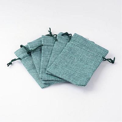 Polyester Imitation Burlap Packing Pouches Drawstring Bags ABAG-R005-14x10-07-1