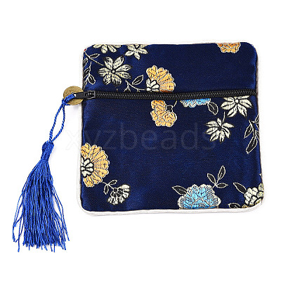 Chinese Brocade Tassel Zipper Jewelry Bag Gift Pouch ABAG-F005-08-1