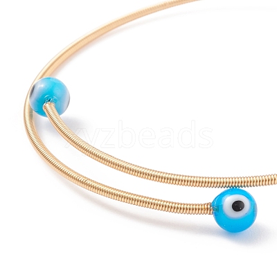 Lampwork Round with Evil Eye Beaded Cuff Bangle BJEW-JB08333-02-1
