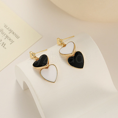 Heart Alloy Enamel Dangle Stud Earrings FS-WGE7BF4-06-1