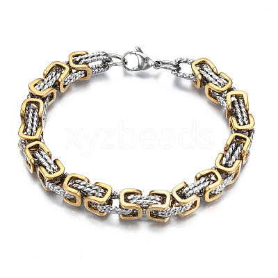 Ion Plating(IP) Two Tone 201 Stainless Steel Byzantine Chain Bracelets BJEW-S057-94B-1