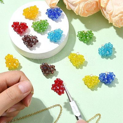 7Pcs 7 Colors Handmade Copper Wired Glass Beaded Heart Pendants PALLOY-CJ00101-1