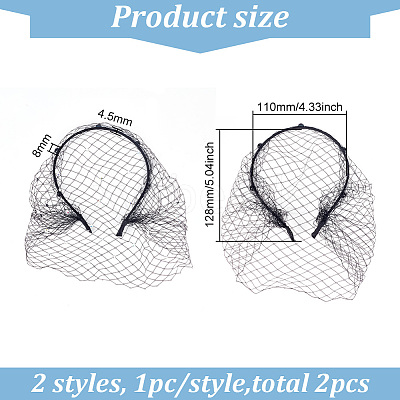 2Pcs 2 Styles Bridal Pearl Mesh Veil Cloth Hair Bands MRMJ-FG0001-16B-1