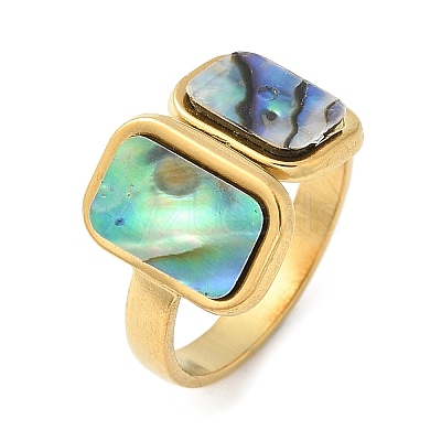Rectangle 304 Stainless Steel Paua Shell Cuff Rings for Women X-RJEW-G346-04G-01-1