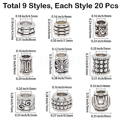 180Pcs 9 Styles Tibetan Style Alloy Beads TIBEB-PA0001-05-1