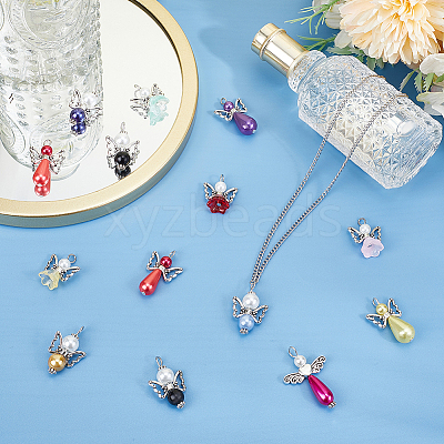 60Pcs 4 Styles Glass Pearl Pendants PALLOY-HY00052-1