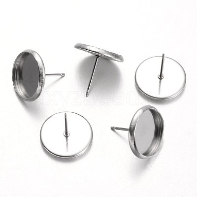 Tarnish Resistant Flat Round Stainless Steel Stud Earring Settings X-STAS-M227-12mm-1