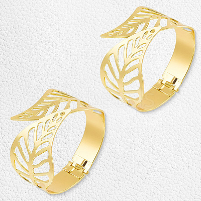 4Pcs Leaf Iron Cuff Bangles BJEW-SP0001-15G-1