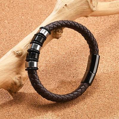 Ion Plating(IP) Braided Leather Cord Bracelets for Men BJEW-Z081-11EB-02-1