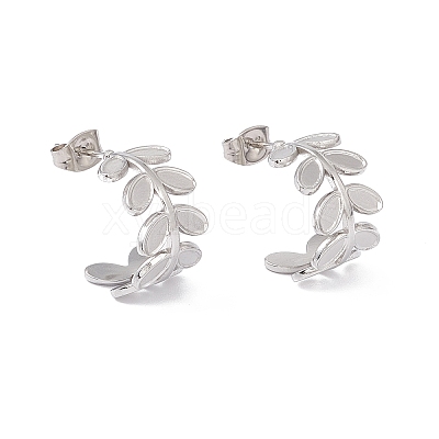 Non-Tarnish 304 Stainless Steel Olive Leaf Wrap Stud Earrings EJEW-G314-04P-1