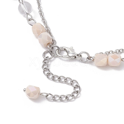 2Pcs 2 Styles Natural Amethyst Chip & Glass & 304 Stainless Steel Handmade Link Chain Double Layer Necklaces for Women NJEW-JN05363-1