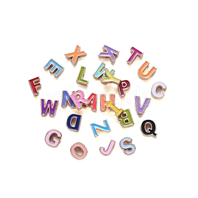 Alloy Enamel Alphabet Beads ENAM-R055-01-RS-1