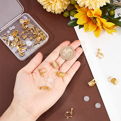 32Pcs 4 Style Brass Clip-on Earring Converters Findings KK-SP0001-28G-1
