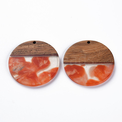Transparent Resin & Walnut Wood Pendants RESI-T035-35D-1