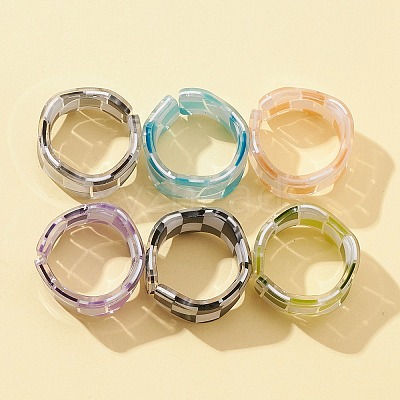 Resin Tartan Pattern Cuff Ring RJEW-FS0001-06-1
