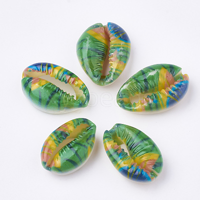 Printed Natural Cowrie Shell Beads X-SHEL-S274-27-1