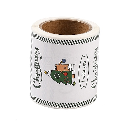 50Pcs Christmas Square with Word Merry Christmas Roll Stickers DIY-M070-03D-1