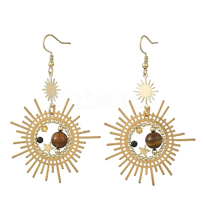 Brass Glass Dangle Earrings EJEW-MZ00802-01-1