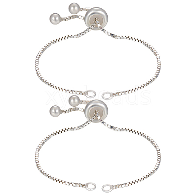 2Pcs 925 Sterling Silver Chain Link Bracelet Making MAK-BBC0001-02-1