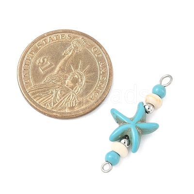 Dyed Synthetic Turquoise Starfish Rondelle Round Beaded Connector Charms PALLOY-JF04015-01-1