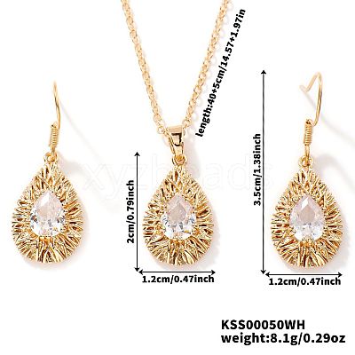 Brass Glass Teardrop Dangle Earrings & Pendant Necklaces Sets for Women PL9386-5-1