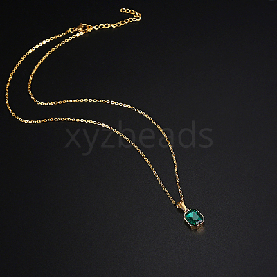 Glass Rectangle Pendant Necklace with Golden Stainless Steel Chains ZR6442-1